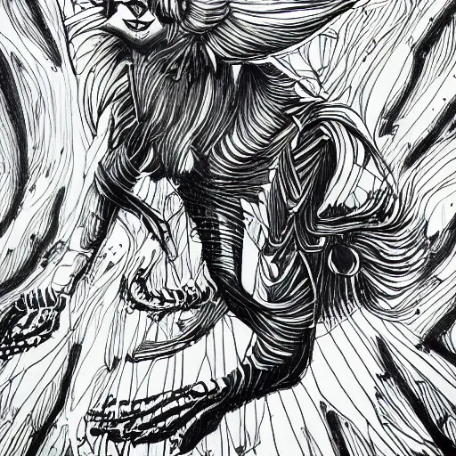 Image similar to winged lioness in outer space, ink on paper, 8k high quality detailed art, trending on art station, manga art