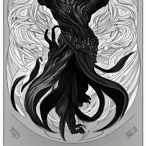 Image similar to full body grayscale drawing by Anato Finnstark of wingless balrog in heroic pose, swirling flames, alphonse mucha,