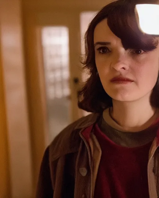 Prompt: winona ryder playing eleven on stranger things, production still, by cameldeath