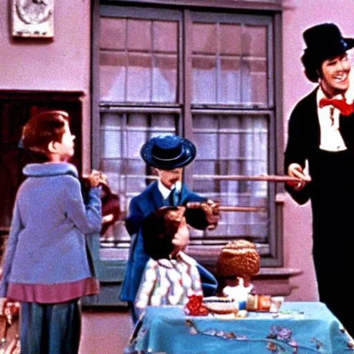 Prompt: Deleted scene from 1964 Mary Poppins movie where she teaches the children how to smoke Cuban cigars