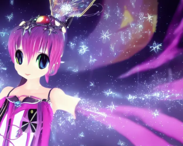 Image similar to a sparkling image of a ps2 magical anime witch from madoka magicka