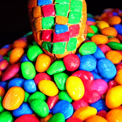 Image similar to golem made of sour skittles.