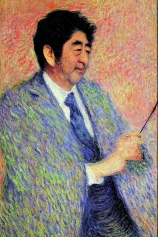 Image similar to portrait of shinzo abe painting by claude monet