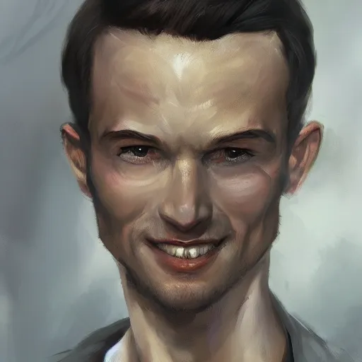 Image similar to a head - on detailed oil portrait of a round - faced bald male martial artist with a friendly smile, by charlie bowater, lise deharme, wlop, trending on artstation, dungeon and dragons art, critical role