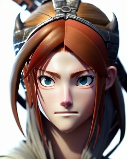 Image similar to azctec warrior, katherine mcnamara, detailed perfect face, exquisite details, fire magic, mid view, design on a white background, by studio muti, greg rutkowski makoto shinkai takashi takeuchi studio ghibli