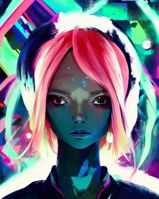 Prompt: poster woman with futuristic streetwear and hairstyle, colourful, cute face, dynamic portrait, intricate eyes,, beautiful, elegant, Anime by Kuvshinov Ilya, Cushart Krentz and Gilleard James, 4k, HDR, Trending on artstation, Behance, Pinterest, award winning