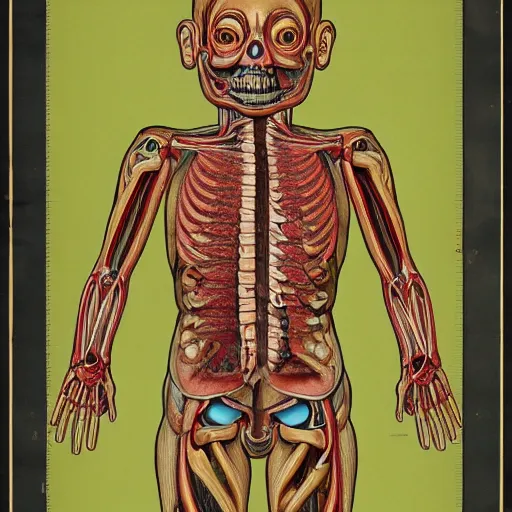 Prompt: anatomical chart of a teletubby