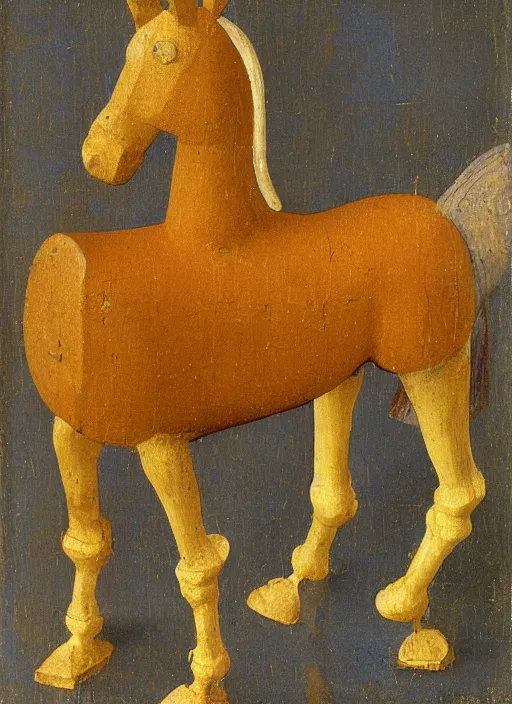 Image similar to wooden horse toy, medieval painting by jan van eyck, johannes vermeer, florence