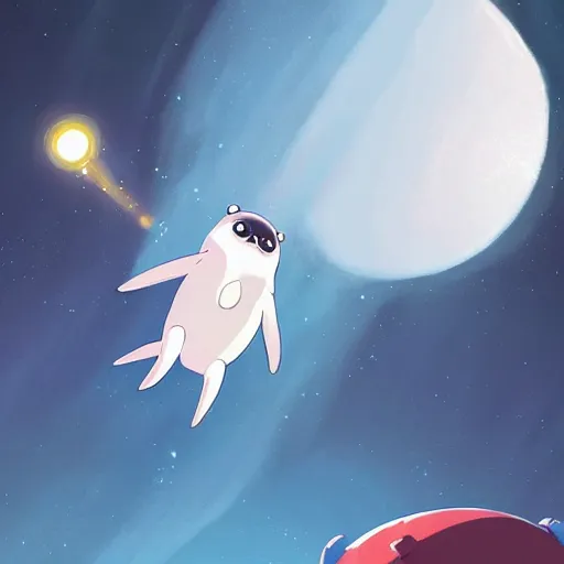 Image similar to baby harp seal fighting aliens in space, year 2 3 0 0, atey ghailan, goro fujita, studio ghibli, rim light, sharp lighting, clear focus, very coherent,