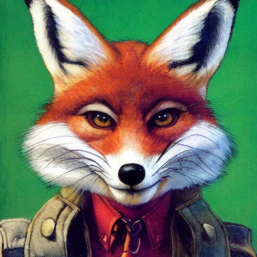 Image similar to close up portrait of fox mccloud by norman rockwell, furry, anthropomorphic, fox mccloud star fox, norman rockwell