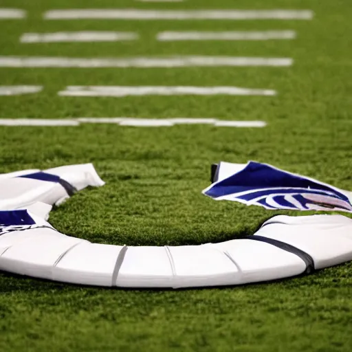 Prompt: someone left a washing machine on the field of the super bowl