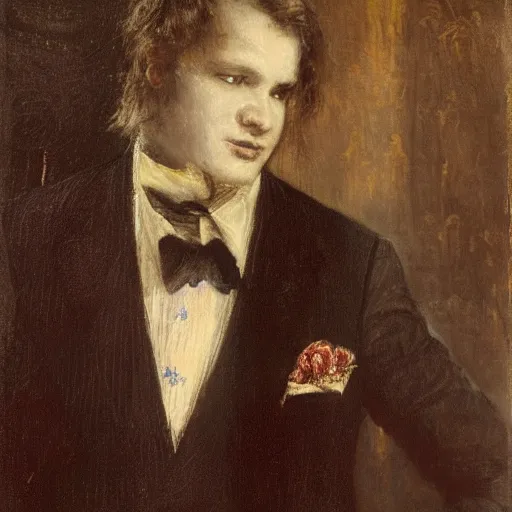 Prompt: andy richter, tuxedo, gustave moreau