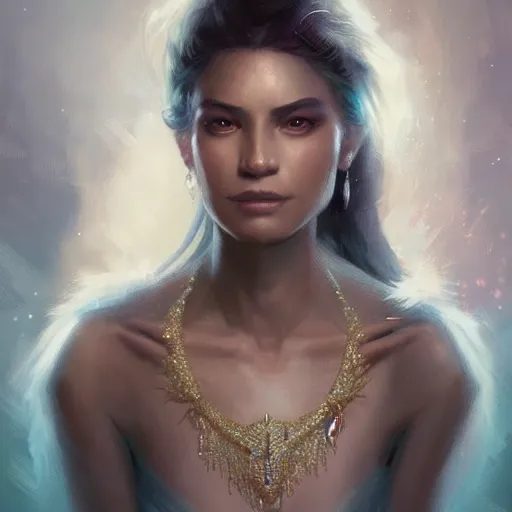 Prompt: a beautiful portrait of a diamond goddess by greg rutkowski and raymond swanland, trending on artstation, ultra realistic digital art