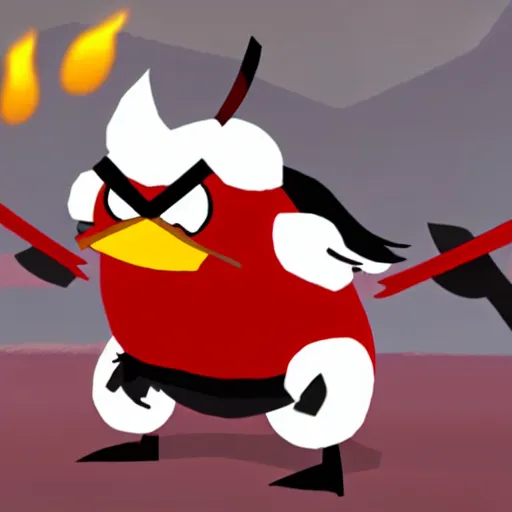 Image similar to samurai jack as red angry bird, unreal engine