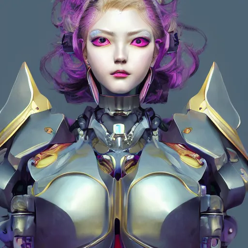 Image similar to studio portrait of lawful good colorful female holy mecha paladin absurdly beautiful, elegant, young sensual graceful woman, ultrafine hyperrealistic detailed face illustration by kim jung gi, irakli nadar, intricate linework, sharp focus, bright colors, matte, octopath traveler, final fantasy, unreal engine highly rendered, global illumination, radiant light, intricate environment