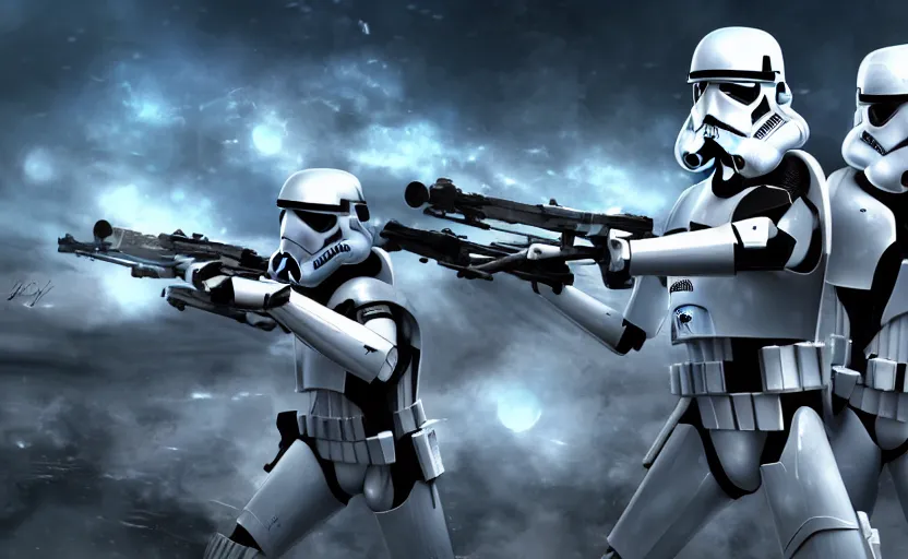 Prompt: a star wars battle scene, stormtroopers versus droids, anime style concept art, digital art, 4k