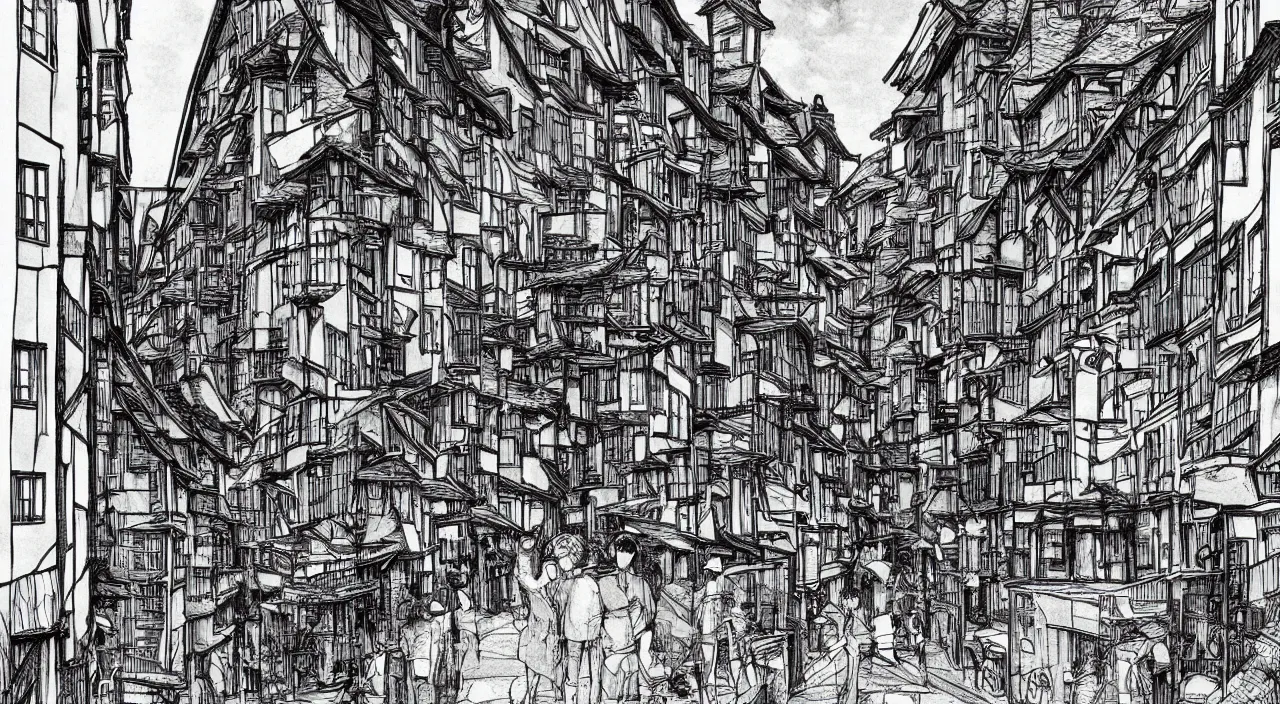 Image similar to lucerne streets by junji ito, trending on artstation