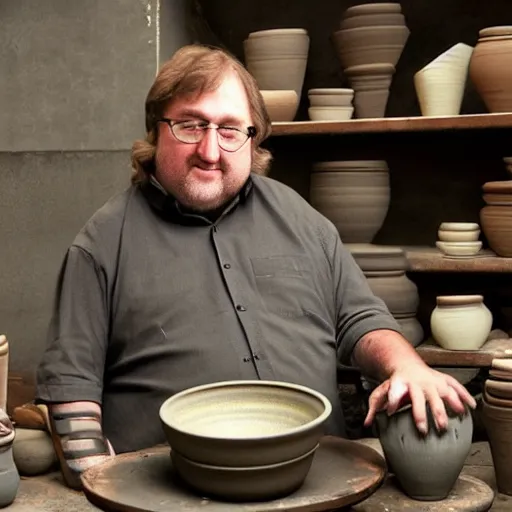 Image similar to Gabe Newell doing pottery