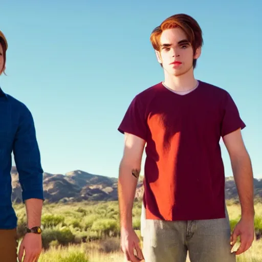 Prompt: kj apa as archie andrews with jesse pinkman, still from breaking bad