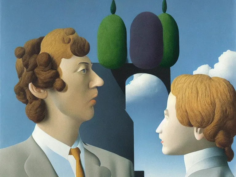 Image similar to painting by rene magritte, high detail, high resolution