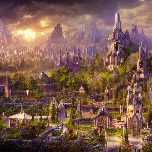 Image similar to elven city, highly detailed, 4k, HDR, award-winning, cinematic