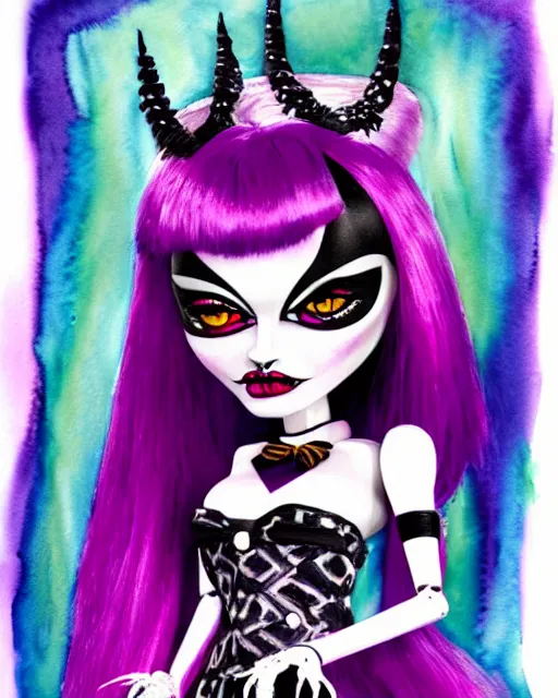 Image similar to watercolor portrait of monster high draculaura doll, by darkodordevic, watercolor