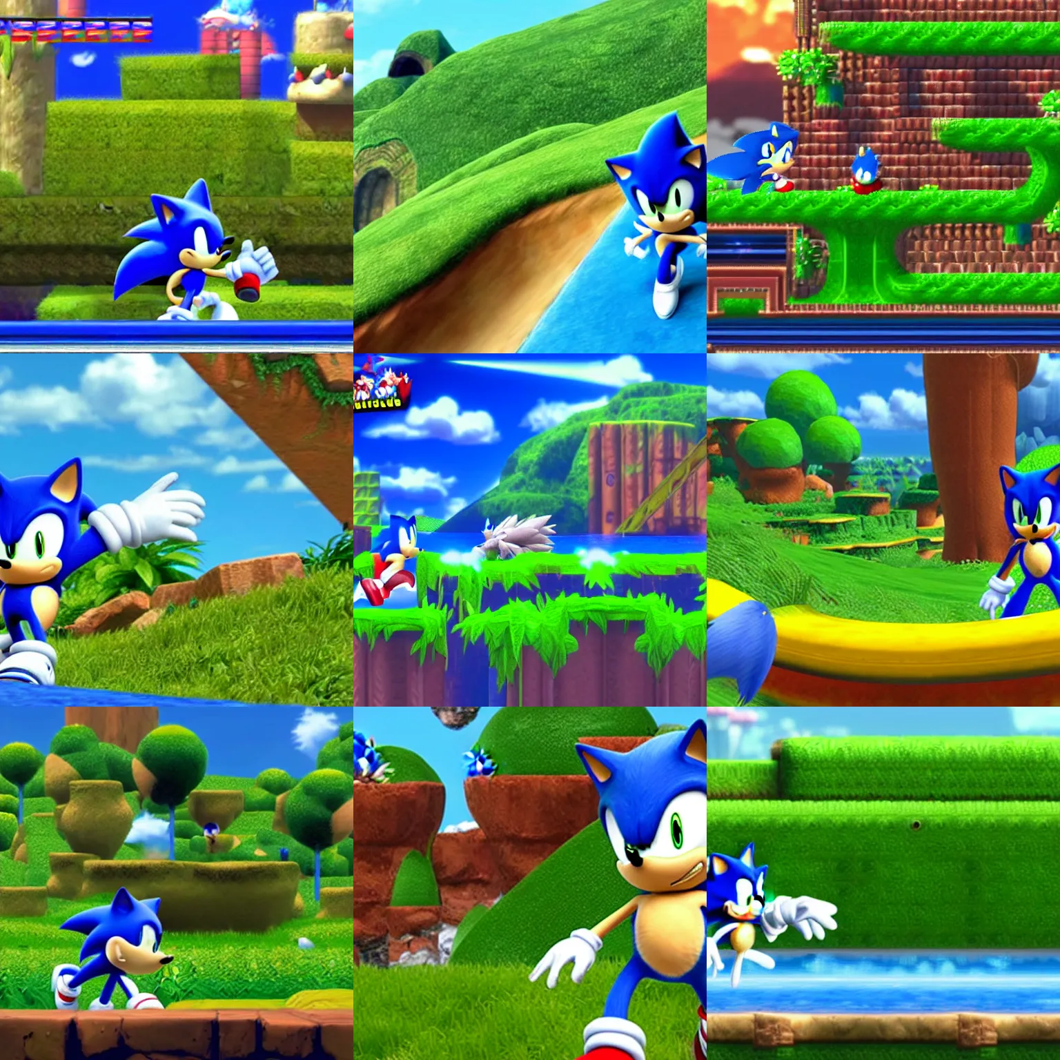 Prompt: Sonic the Hedgehog in Green Hill Zone