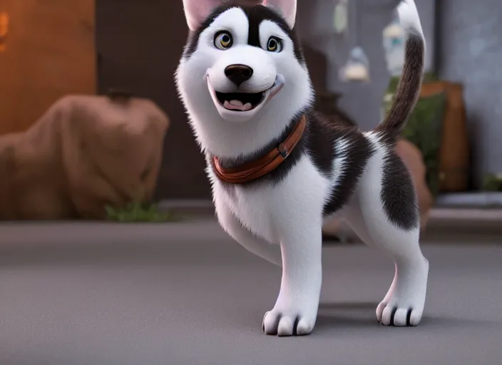 Image similar to a puppy husky, houdini, sidefx, blender, unreal engine 5, 3 d render, smooth, cinematic, octane rendered, hyperdetailed, cinematic, art style by pixar dreamworks disney