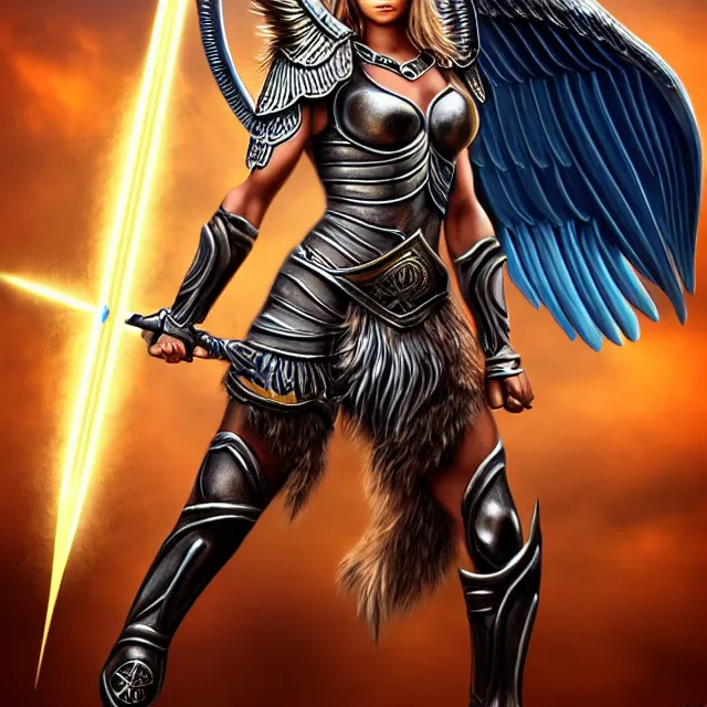 Image similar to beautiful valkyrie warrior with light powers, highly detailed, 4 k, hdr, smooth, sharp focus, high resolution, award - winning photo, anne stokes, photorealistic