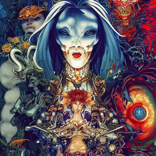 Image similar to portrait of crazy mystique, symmetrical, by yoichi hatakenaka, masamune shirow, josan gonzales and dan mumford, ayami kojima, takato yamamoto, barclay shaw, karol bak, yukito kishiro