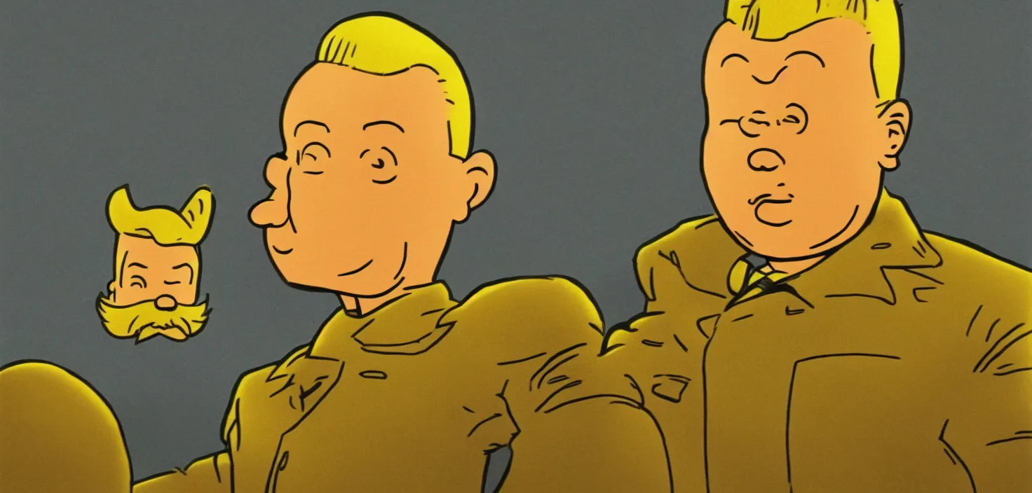 Prompt: Tintin portrait, high detail, warm lighting, volumetric, a draw by Herge