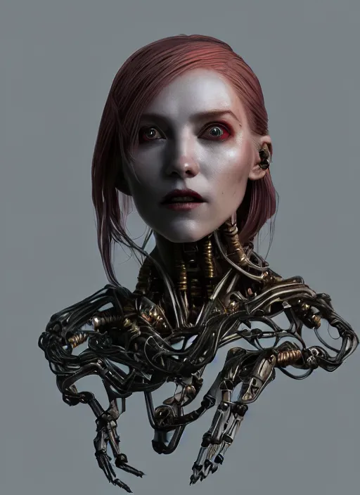 Image similar to portrait of a vampire female robot, intricate, dystopian toy, sci - fi, extremely detailed, biopunk suit, digital painting, sculpted in zbrush, artstation, concept art, smooth, sharp focus, illustration, chiaroscuro lighting, golden ratio, incredible art by stanley artgerm lau and greg rutkowski and alphonse mucha and simon stalenhag