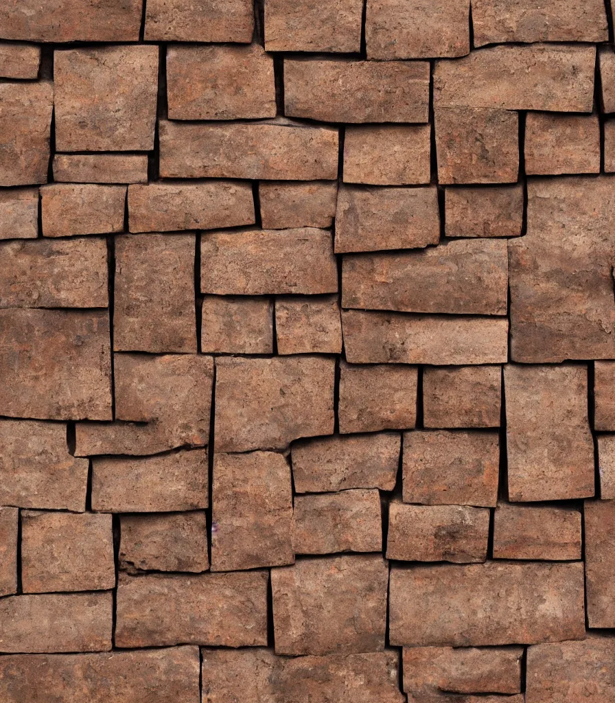 Image similar to aged reddish brown stone with rectangular cut openings that look like an alphabet