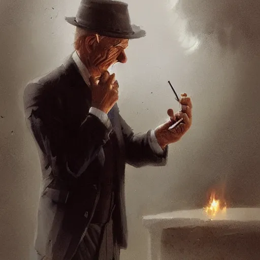 Image similar to man smoking at a funeral geog darrow greg rutkowski