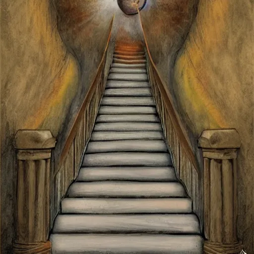 Image similar to the 5th dimesion up the stairs, fantasy art