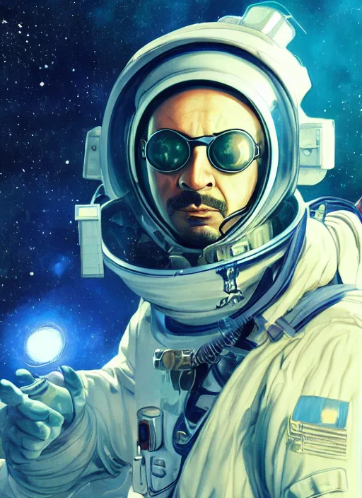 Image similar to ali g astronaut, the expanse, sci fi, futuristic, detailed illustration, digital art, trending on artstation, soft ambient lighting, volumetric lighting, rim lighting, yoshitaka amano, alphonse mucha, arney freytag, maxfield parrish, new art nouveau