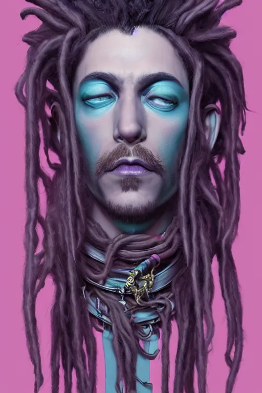 Prompt: vaporwave!!, vaporwave colors!!, portrait of an eccentric gothic king with long wild dreads, straight on portrait, by artgerm, jamie hewlett, tom bagshaw, gerald brom, 4 k, smooth, hd, substance designer render, full body character concept art,