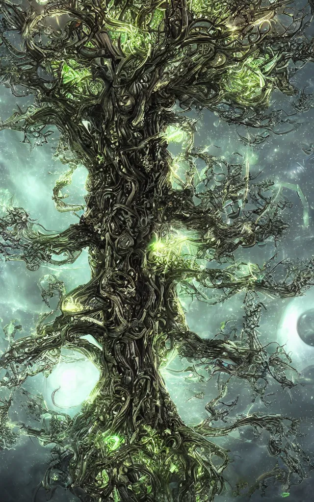 Image similar to futurist cybernetic yggdrasil world tree, future perfect, award winning digital art