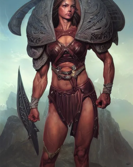 Image similar to a portrait of a muscular female warrior by Ross Tran and Thomas Cole and Wayne Barlowe