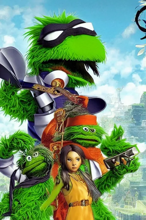 Image similar to “ oscar the grouch on the cover of tales of symphonia ”