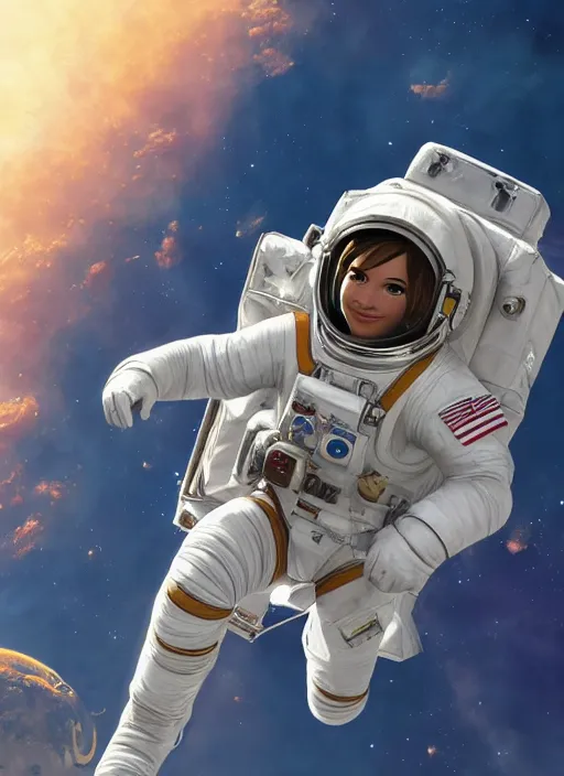 Prompt: Beautiful NASA astronaut in space, screenshot from Breath of the Wild, oil on canvas. Cinematic, hyper realism, realistic proportions, dramatic lighting, high detail 4k