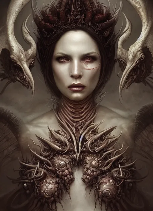 Image similar to a hyper detailed face portrait of the queen of blades, wounded face, diablo 4 lilith, sideshow figurines, by tom bagshaw, artgerm, dorian cleavenger, greg rutkowski, wlop, astri lohne, zdzisław beksinski trending on artstation