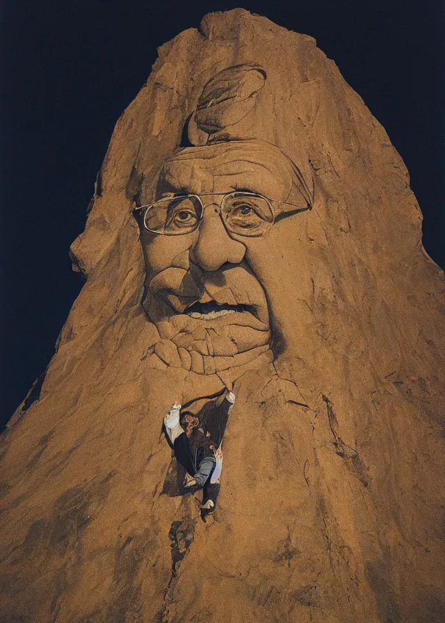 Image similar to danny devito's face carved into the side of an enormous mountain, photo, 2 4 mm f / 8, cinestill 8 0 0 t