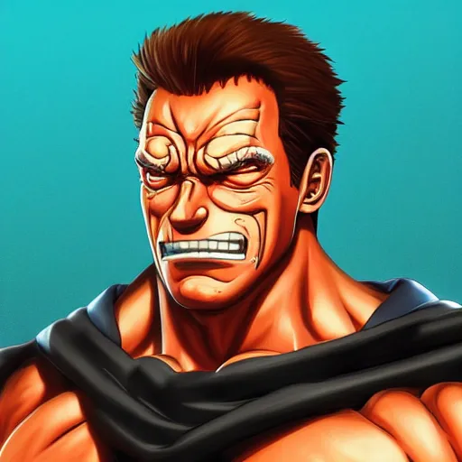 Image similar to Portrait of Schwarzenegger as a character of One Piece, mattepainting concept Blizzard pixar maya engine on stylized background splash comics global illumination lighting artstation lois van baarle, ilya kuvshinov, rossdraws