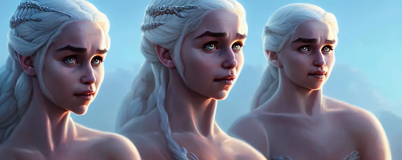 Image similar to portrait of Daenerys Targaryen, mattepainting concept Blizzard pixar maya engine on stylized background splash comics global illumination lighting artstation lois van baarle, ilya kuvshinov, rossdraws