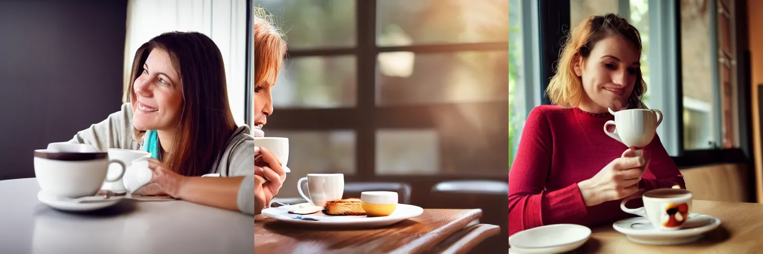 Prompt: Karen sipping coffee at the breakfast table, photorealistic, 4K