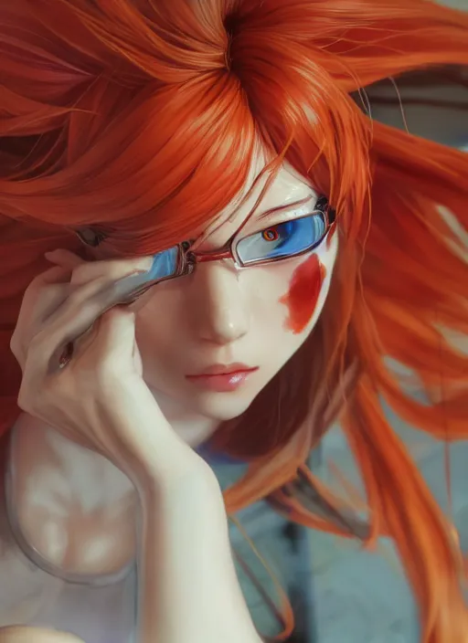 Image similar to asuka langley soryu, from league of legends, hyper detailed, digital art, trending in artstation, cinematic lighting, studio quality, smooth render, fluorescent skin, unreal engine 5 rendered, octane rendered, art style by klimt and nixeu and ian sprigger and wlop and krenz cushart