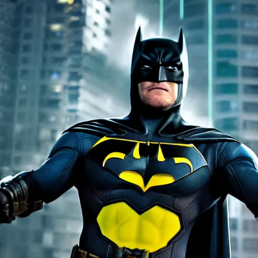 Image similar to Chris Pratt as Batman, Unreal Engine, Xbox Series X, EOS-1D, f/1.4, ISO 200, 1/160s, 8K, RAW, symmetrical balance, in-frame, Dolby Vision