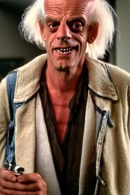 Image similar to a man who looks like christopher lloyd as doc brown back to the future, flux capacitor