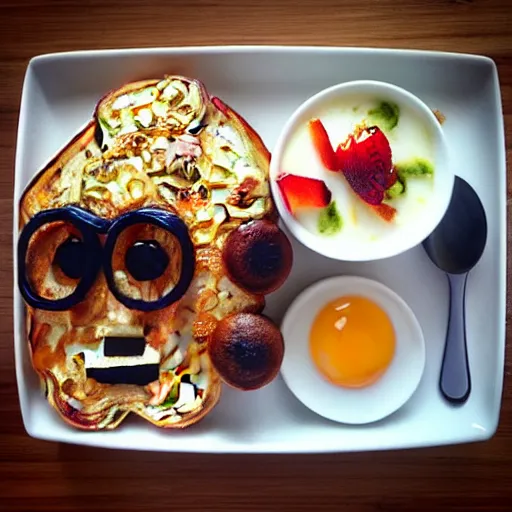 Prompt: a breakfast looking a bit like jeff goldblum